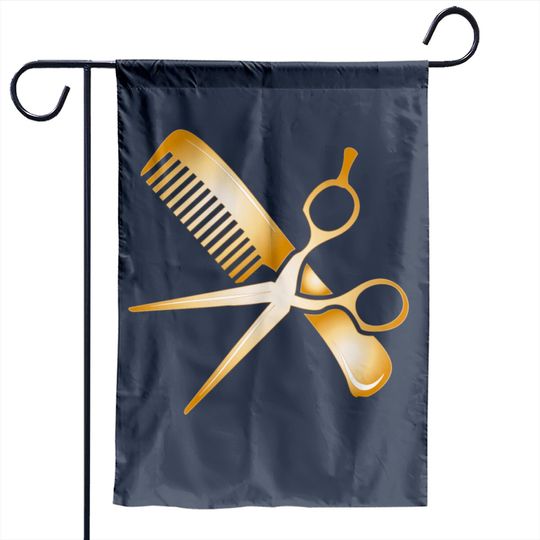 Golden Hairdressing Accessories Scissors And Comb Garden Flag