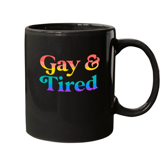 Gay And Tired LGBTQIA Retro Aesthetic Lesbian Pride Flag Mugs