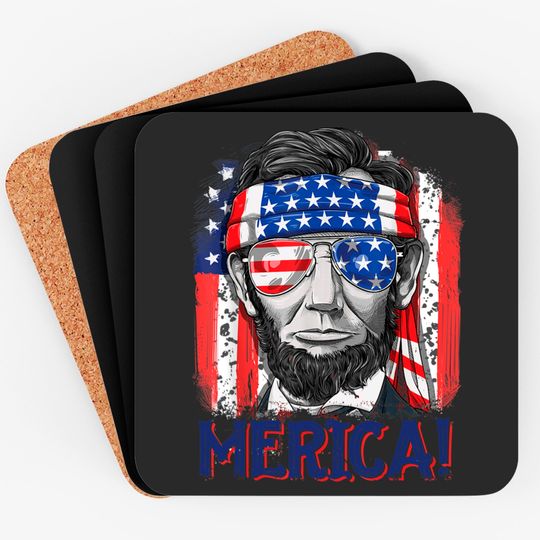 Abraham Lincoln 4th Of July Merica American Flag Coaster