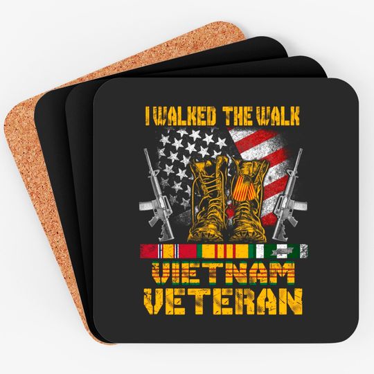 Vietnam Veteran With US Flag With Combat Boots Patriotic Coasters