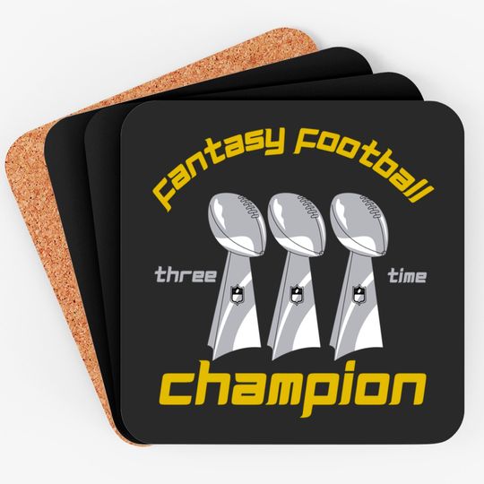 Fun Three Time Fantasy Football League Champion Trophy Coasters