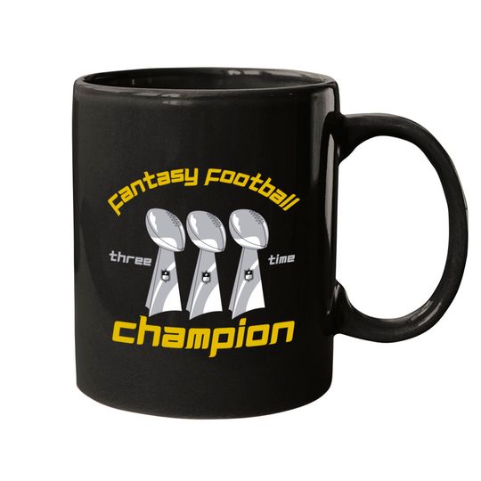 Fun Three Time Fantasy Football League Champion Trophy Mugs