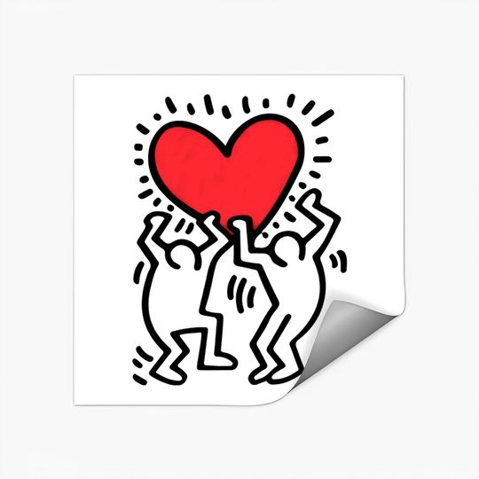 Keith Haring Sticker Men Holding Heart Icon, Street Art