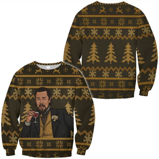Laughing Leo Woolen Christmas Yellow Leonardo DiCaprio 3D Sweater