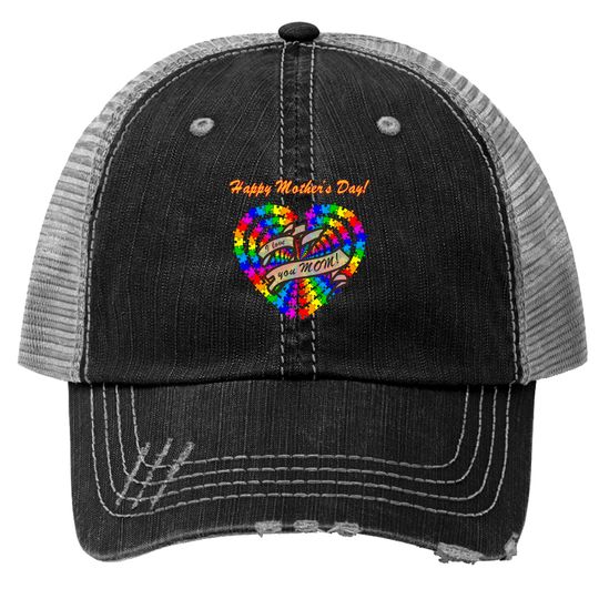 Heart Puzzle Happy Mother's Day Trucker Hats