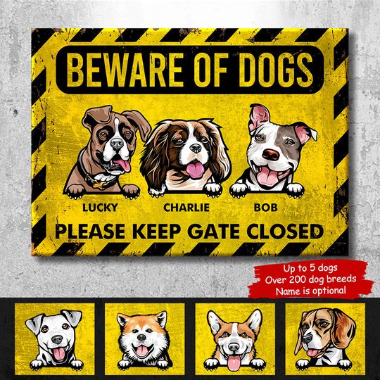 Beware Of Dogs Please Keep Gate Closed - Gift For Dog Lovers, Personalized Metal Sign