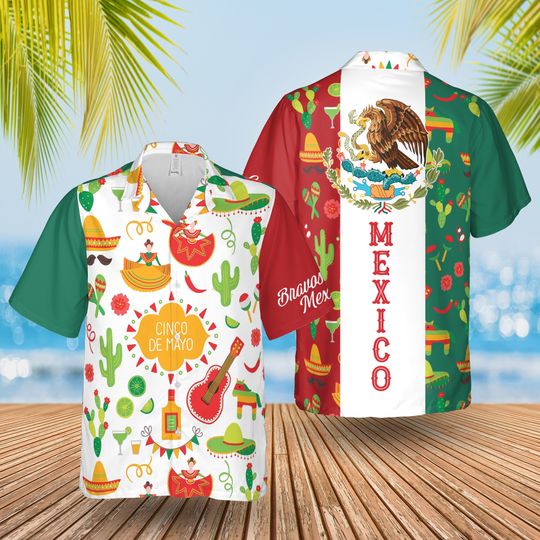 Custom Tropical Aloha Mexico Hawaiian Shirt, Hawaiian Shirt Printed For Men Women - Cinco De Mayo Vintage Hawaii Beach Shirt Aloha Shirt