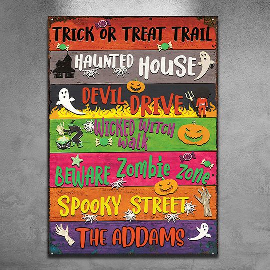 Trick Or Treat Trail - Personalized Metal Sign