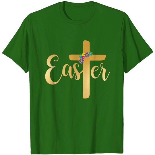 Easter Cross, Religious Easter Gold Christian Cross T-Shirt