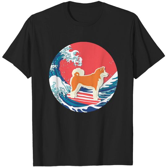 Akita Inu Akita Inu Gifts - Ocean Waves Surfing Akita Inu.  Gifts For Akita Inu Moms, Dads & Owners T-Shirts