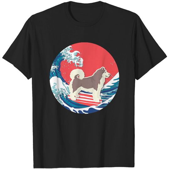 Alaskan Malamute Alaskan Malamute Gifts - Ocean Waves Surfing Alaskan Malamute.  Gifts For Alaskan Malamute Moms, Dads & Owners T-Shirts