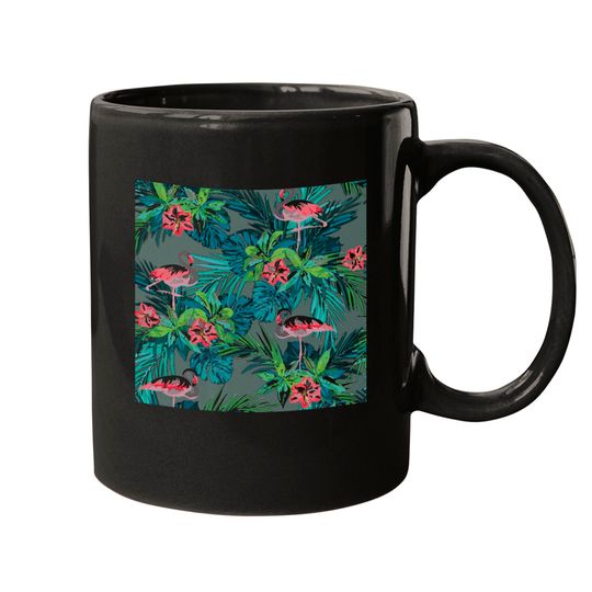 Flamingo Flamingo In The Tropical Forest Shades Of Blue Mugs