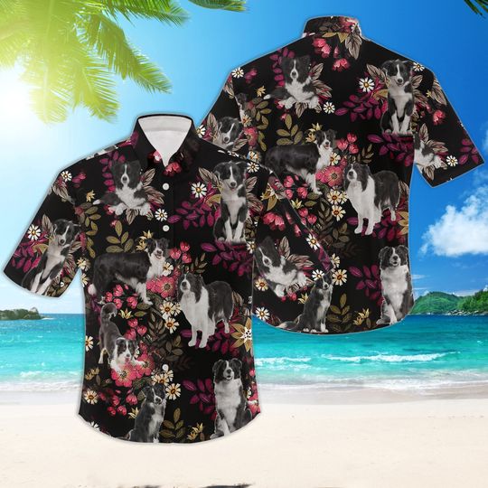Border Collie Hawaiian Shirts, Summer Shirts, Short Sleeve Hawaiian Shirt
