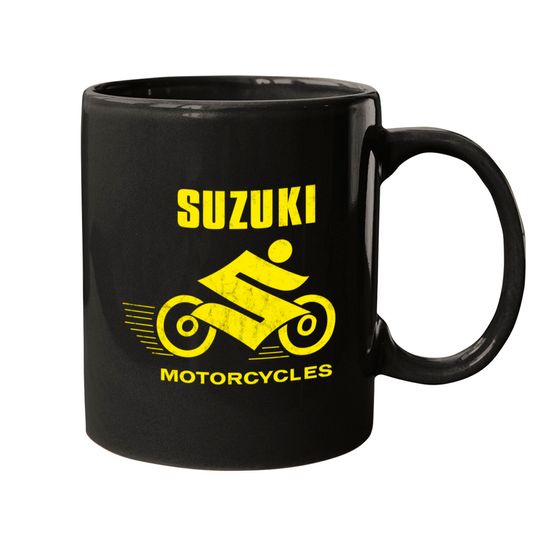 Suzuki Motorcycles '60s "Suzuki Man" Vintage Race Rider Logo YELLOW (Distressed) - Motorcycles - Mugs