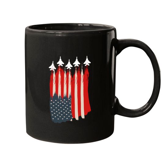 american flag and patriotic jets..4th of july gift - 4th Of July Gift - Mugs