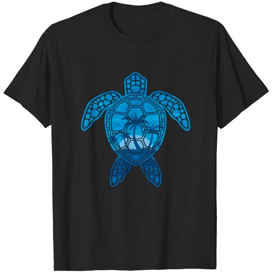 Tropical Island Sea Turtle Design in Blue - Sea Turtle - T-Shirt