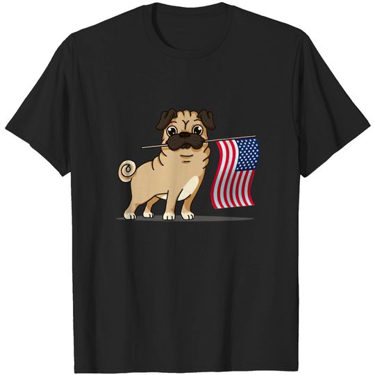 Pug American Flag T-Shirt 4th July Patriotic USA Pug Shirt - Pug - T-Shirt