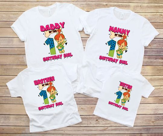 Girl Flintstones Birthday Family Matching Party Shirt