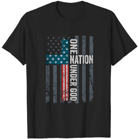 ONE NATION UNDER GOD - Christian USA Cross Flag Patriotic T-Shirt