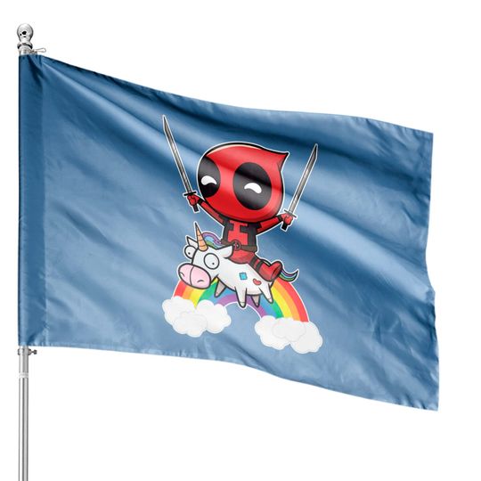 Deadpool Riding A Unicorn Vintage House Flags