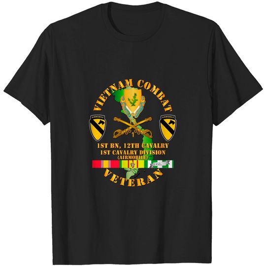 Vietnam Combat Cavalry Veteran w 1st Bn 12th Cav DUI - 1st Cav Div - 1st - T-Shirt