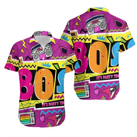 Mens 80s Shirts 90s Hawaiian Shirt for Men Funky Shirt Retro 8090s Party Shirt Short Sleeve Button Up Shirt