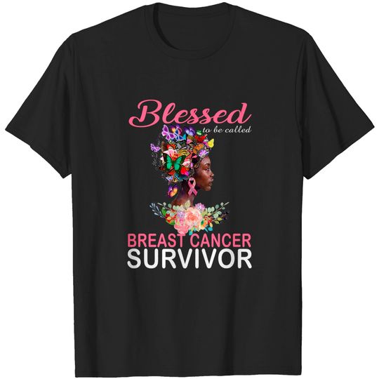 African American Breast Cancer Shirts Women Blessed Survivor T-Shirt