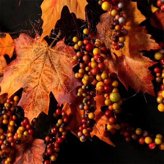 Vintage Autumn wreath orange  maple leaf - Halloween seasonal hanger