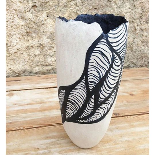 Patterned Ceramic, black and white organic vase