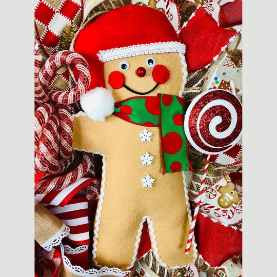 Large Gingerbread Man Christmas wreath for fireplace or door