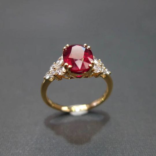 Women's Natural Ruby Ring, Engagement Ring, Marquise Diamond, Minimalist Jewelry