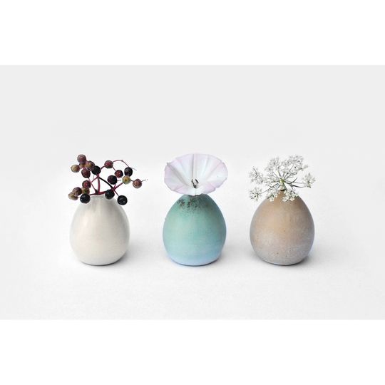 3 mini porcelain vases for small flowers, egg vases, miniature small vase