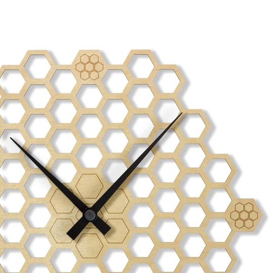 Honeycomb wooden wall clock, Hexagon wall clock