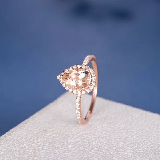 Diamond Engagement Ring with Morganite Rose Gold, Bridal Ring Christmas Gift