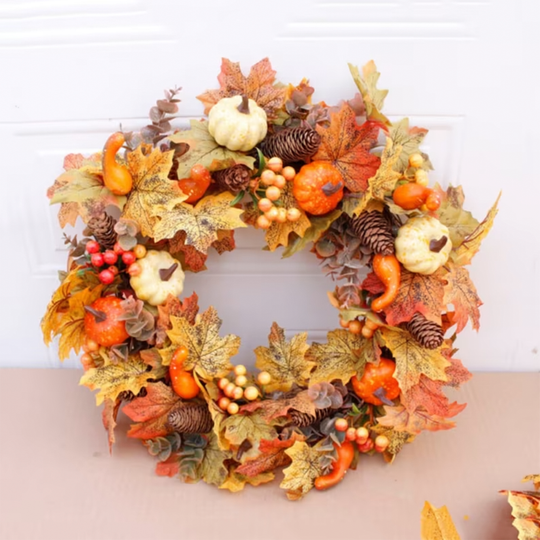 Autumn Fall Pumpkin Wreath, Halloween Decoration , Pumpkin Door Wreath, Christmas Wreath