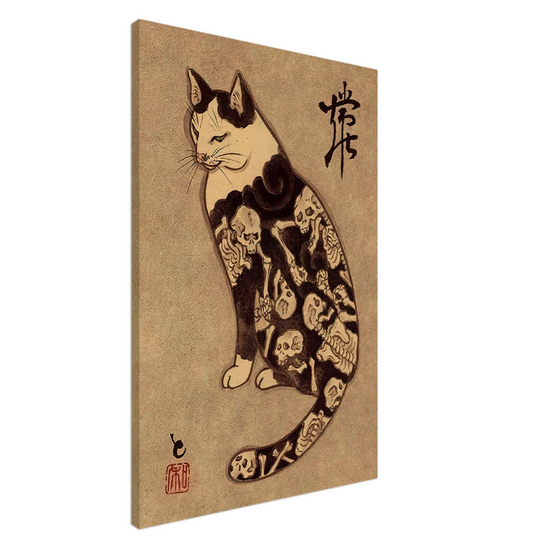 Lienzo Japón Samurai Gato Tatuaje
