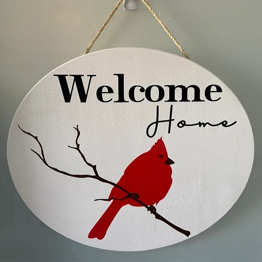 Welcome Home Cardinal Door Hanger, Cardinal Door Signs, Door Wreath, Door Round, Door Decor