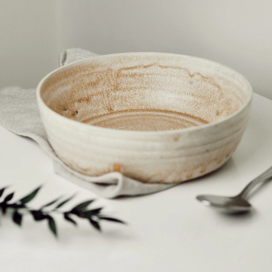 Cream pasta bowl, handmade wide dish, ceramic serving bowls, beige pottery decor