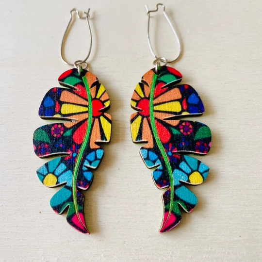Colorful wooden dangle earrings