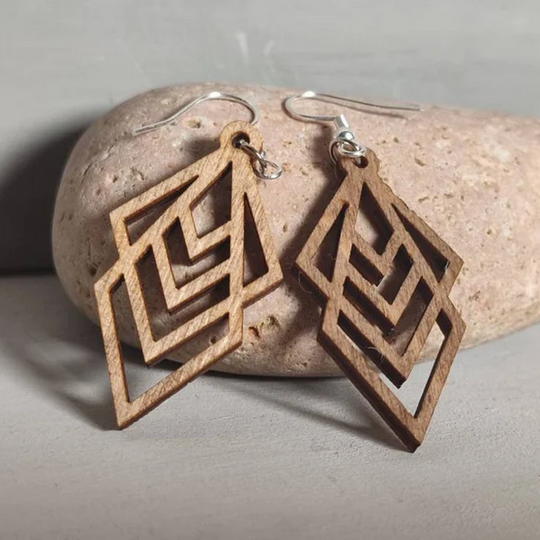 Handmade Wooden Walnut geometric earrings