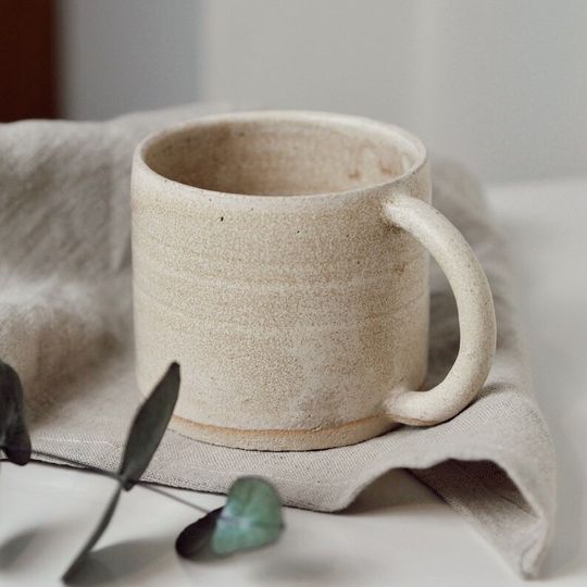 Handmade ceramic mug, Cream glazed cup
