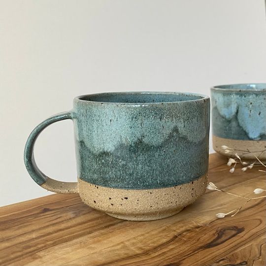 Handmade blue/green mug, ceramic coffee cup, handmade coffee cup