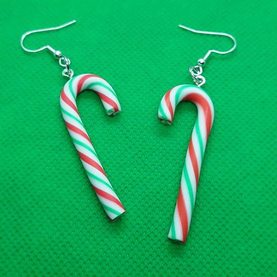 Candy cane drop earrings, Christmas theme Earrings