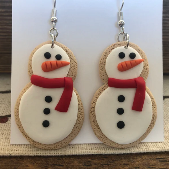 Handmade Snowman Cookie Dangle Earrings