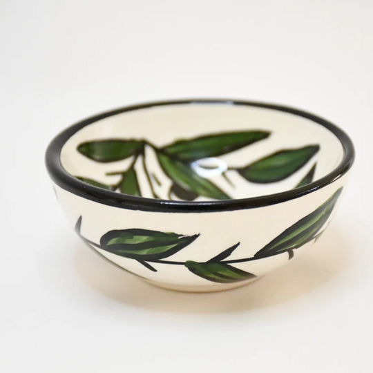 Small handmade ceramic bowl - olive leaf pattern