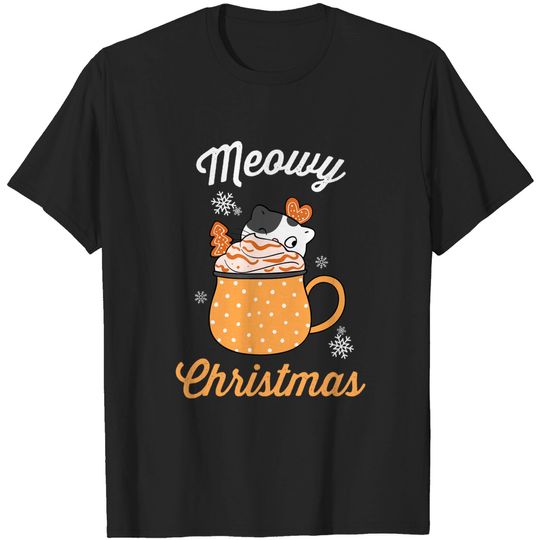 Hot Cocoa & Christmas Movies Cute Funny Cat Mug Meowy Xmas T-Shirt