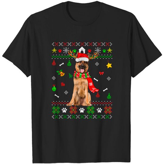 Ugly Sweater Christmas German Shepherd Dog Puppy Xmas Pajama T-Shirt