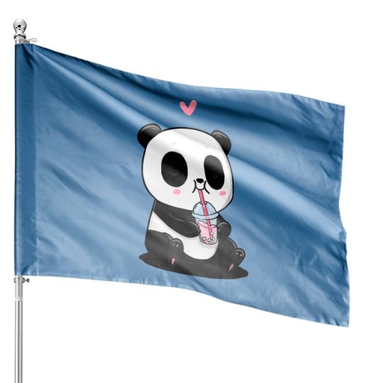 Cute Anime Panda Is Drinking Boba Bubble Tea l Funny Kawaii House Flags