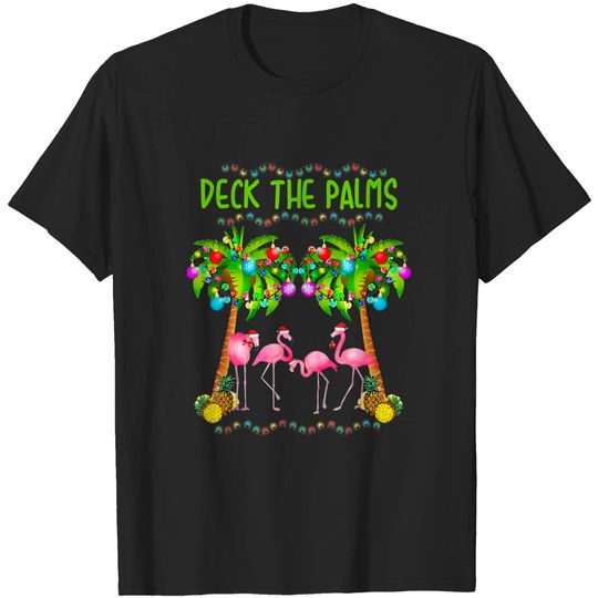 Deck the Palms Merry Flamingo Christmas T-Shirt
