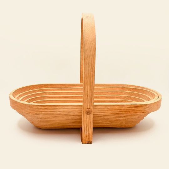 Vintage Handcrafted Collapsible Oak Wood Basket